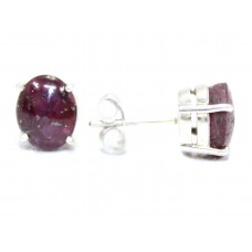 Sterling Silver 925 Studs Earring Natural Red Ruby Oval cabochon Stones